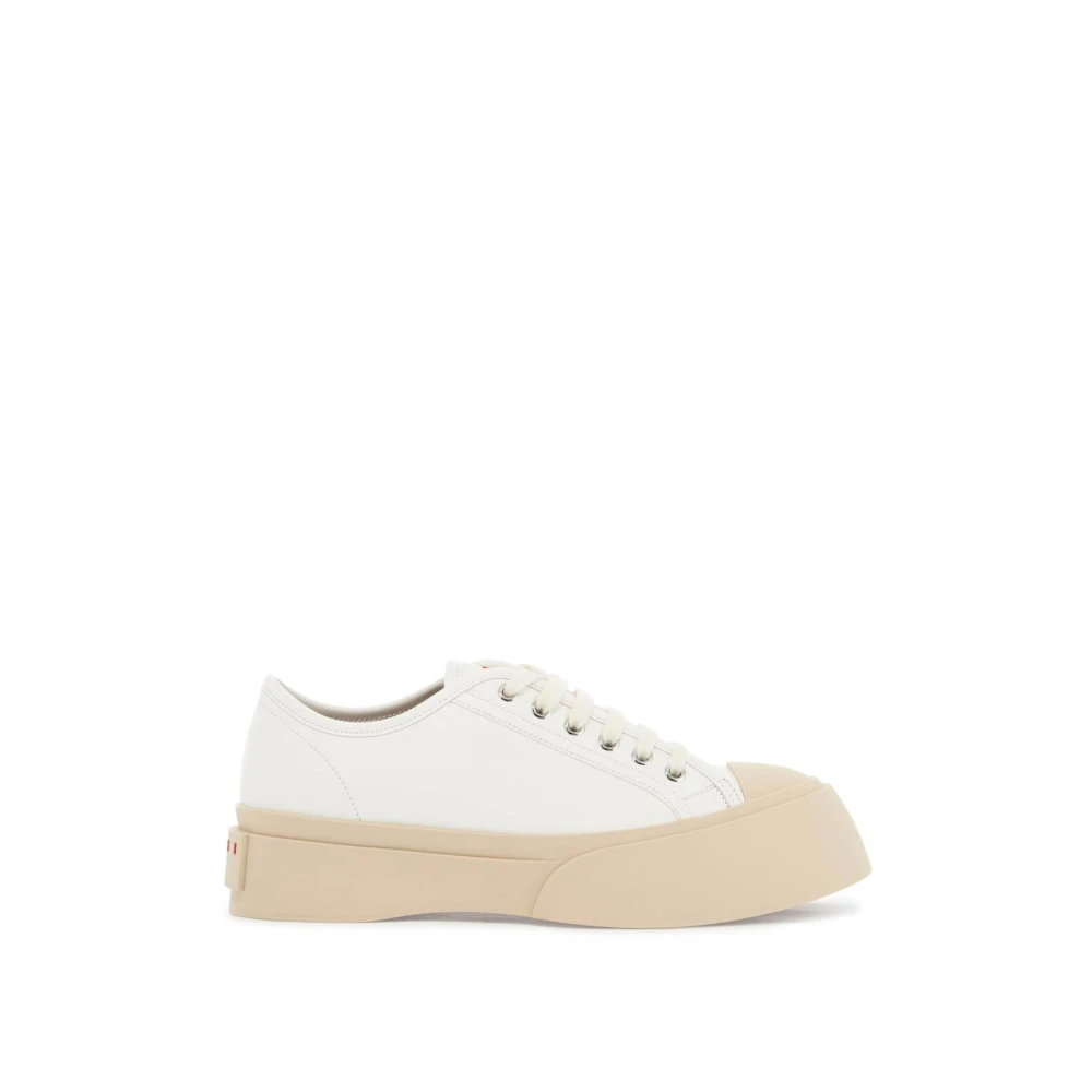 Marni Leren Pablo Sneakers met Stoffen Detail Heren Schoenen Wit
