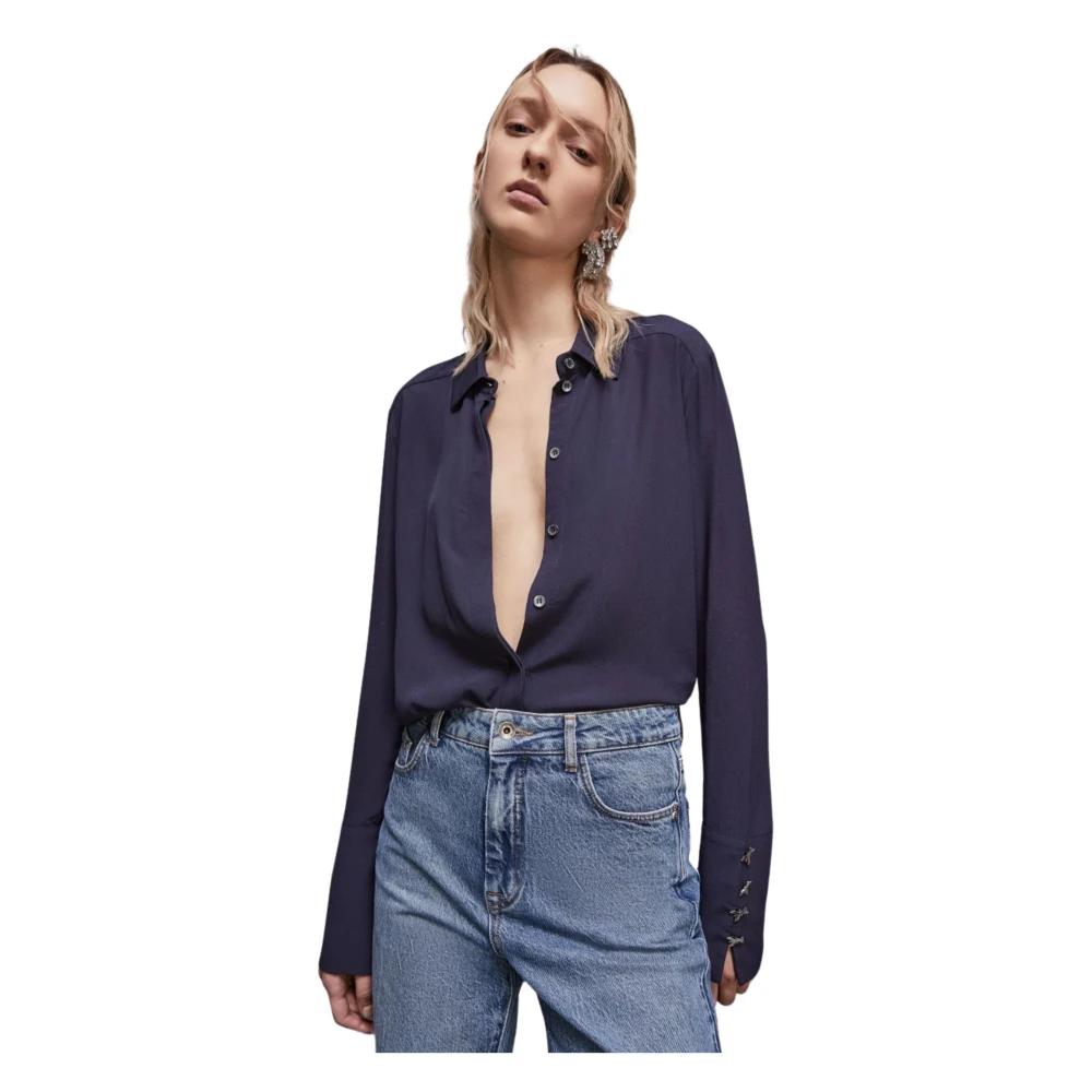 PATRIZIA PEPE Blauwe Essential Blouse met Fly-knopen Blue Dames