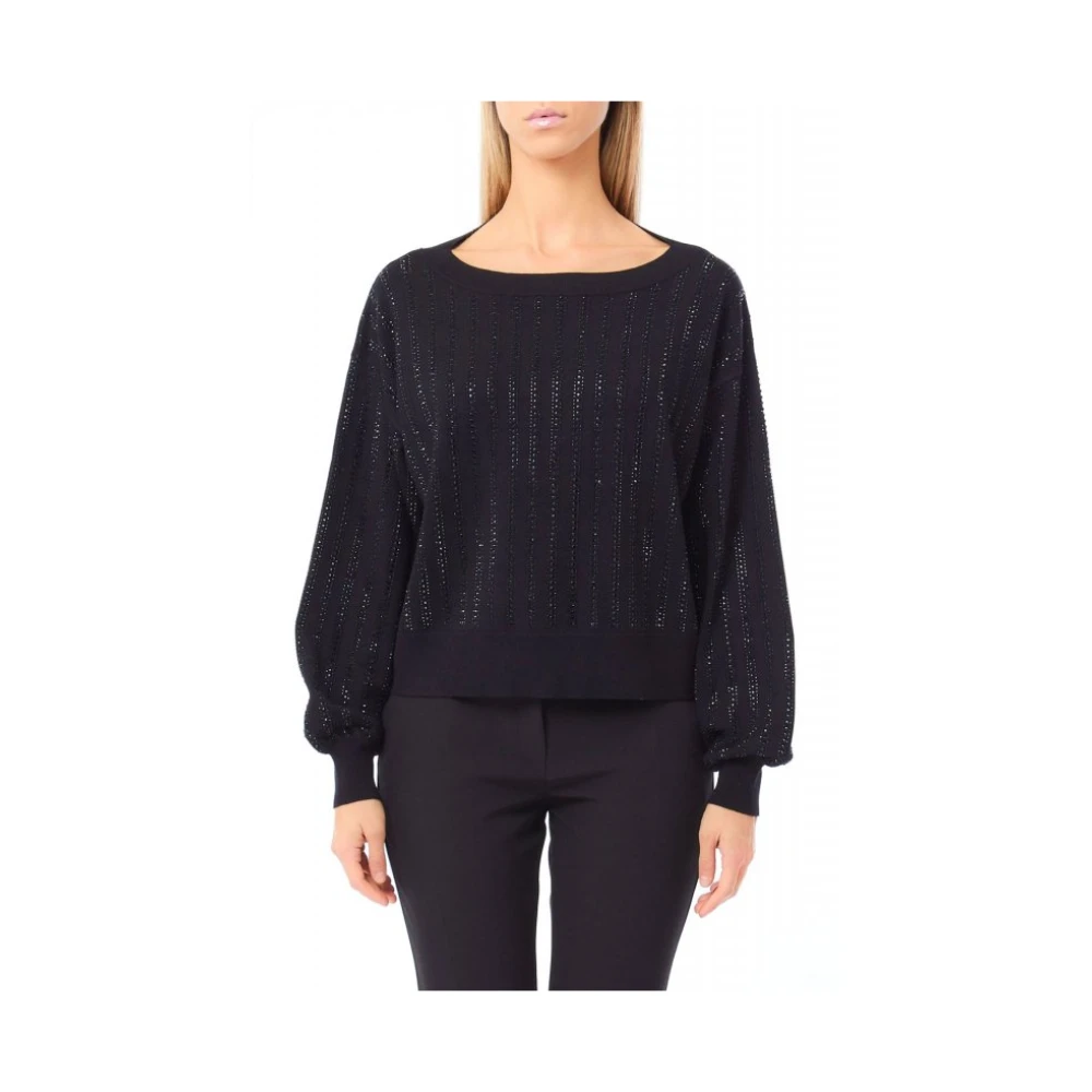 Liu Jo Vrouw Zwart Truien & Vesten Dames, M, Polyester, Trui Met Edelstenen