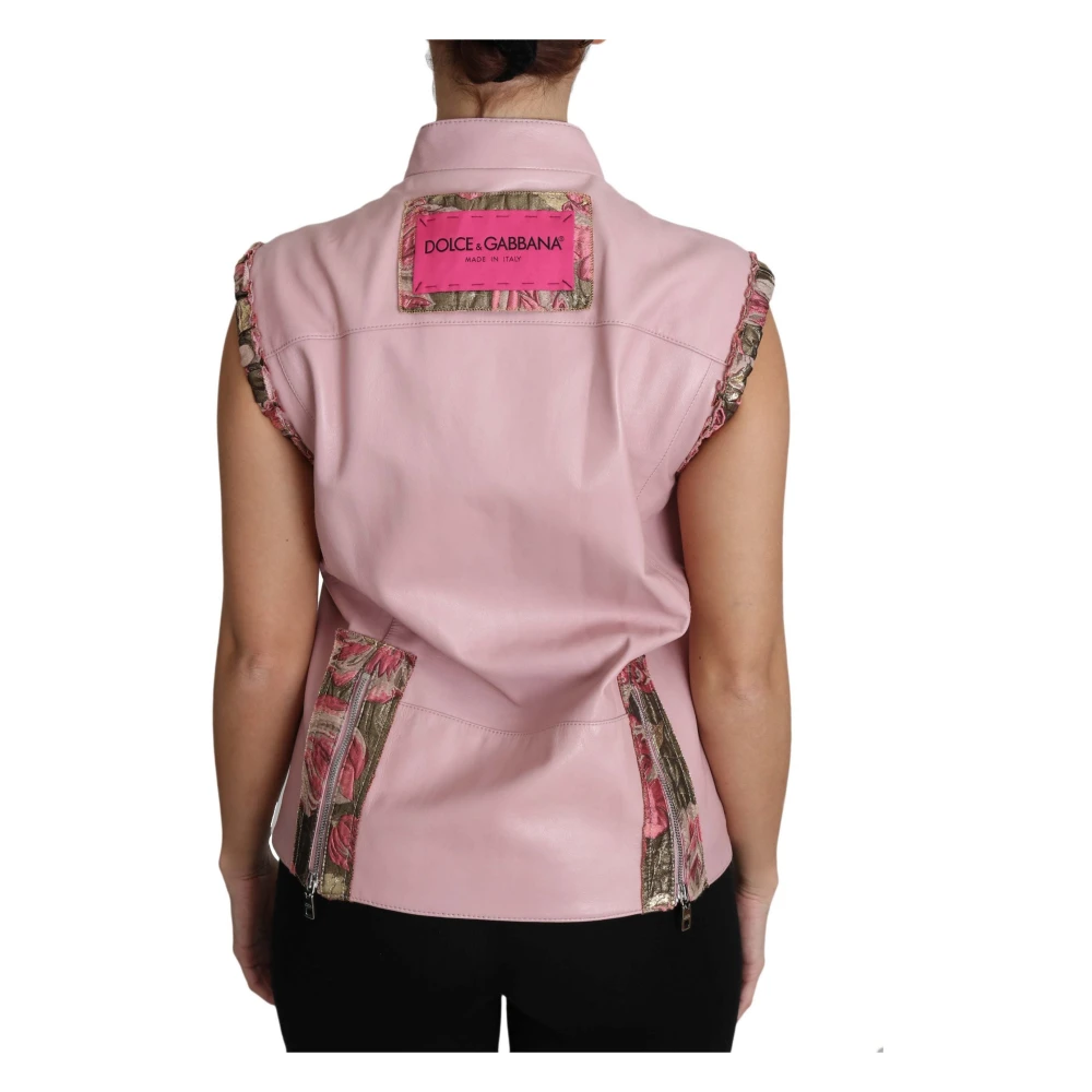 Dolce & Gabbana Roze geritste lamssleeveless jas Pink Dames