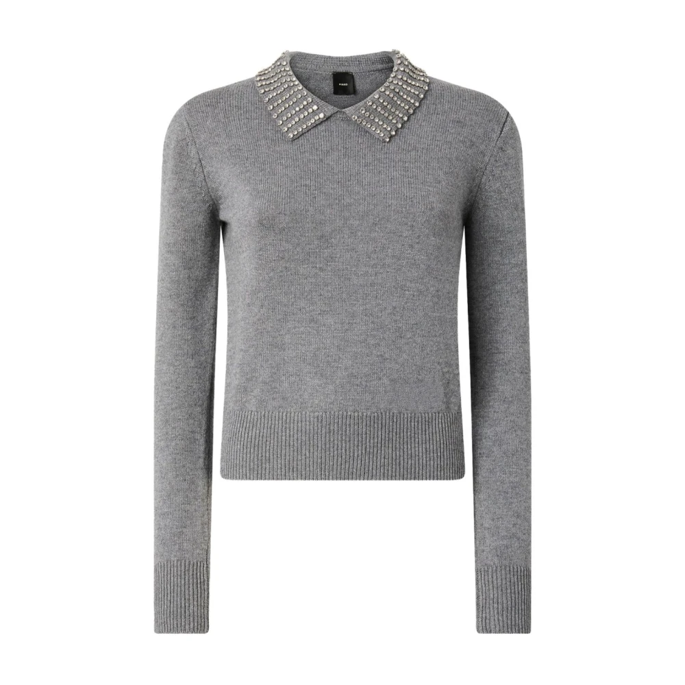 Pinko Women's Gray Ventotene Jumper - Round-Neck Knitwear - S - Knitwear