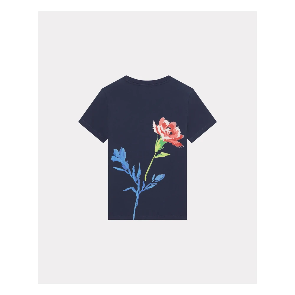 Kenzo Getekende Bloemen T-shirt Blue Dames