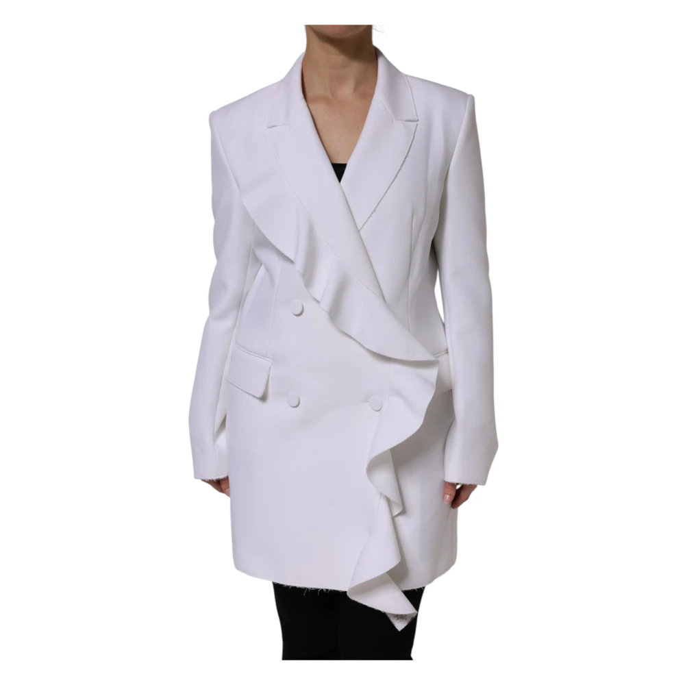 Msgm Women's White Blazers, L, Ruffled Wrap Jacket