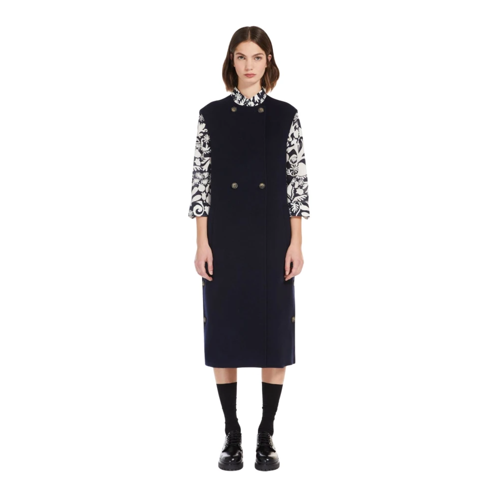 Max Mara Weekend Blauwe Wol Double-Breasted Jas Blue Dames