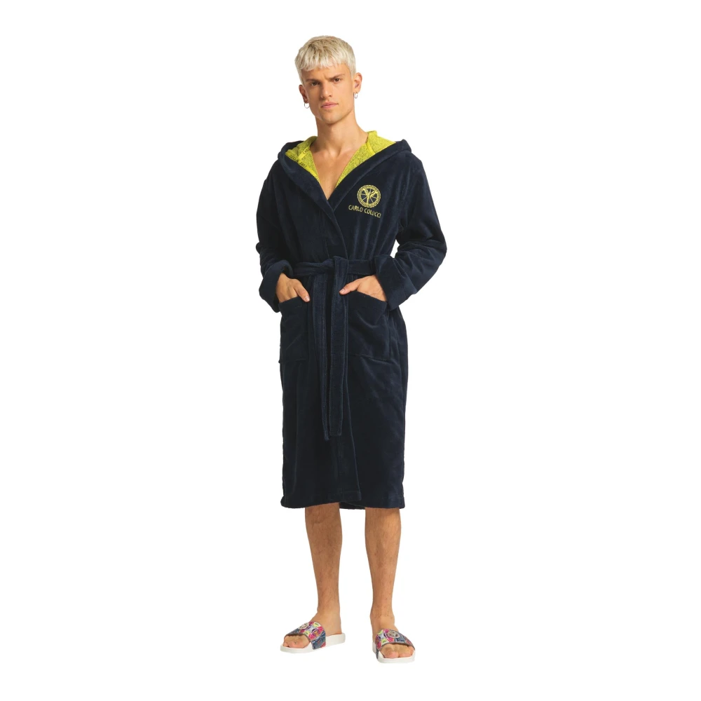 carlo colucci Badjas met capuchon van velours badstof Blue Heren