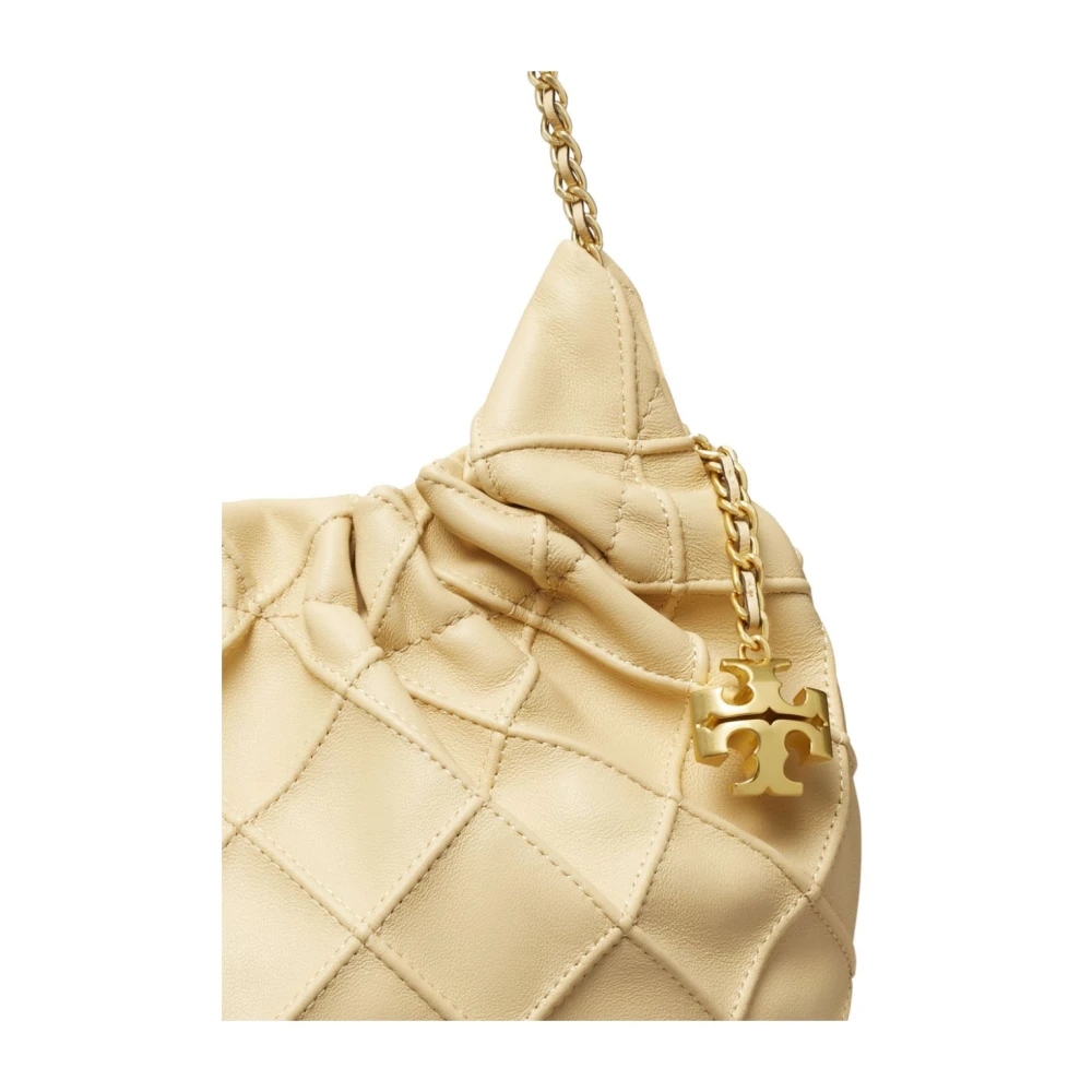 TORY BURCH Gele Leren Trekkoordtas met Ketting Yellow Dames
