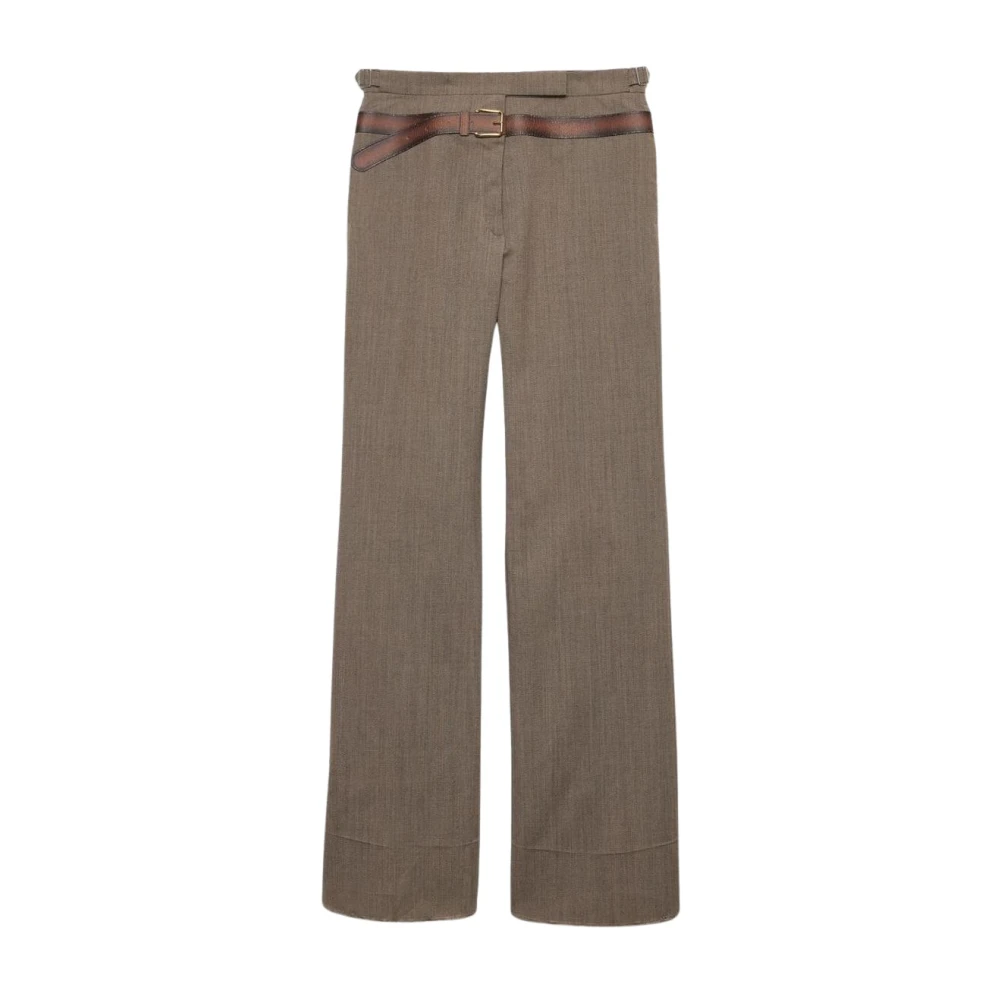 Prada Women's Gray Wide Trousers, Xs, Wide Leg Trousers With Belt