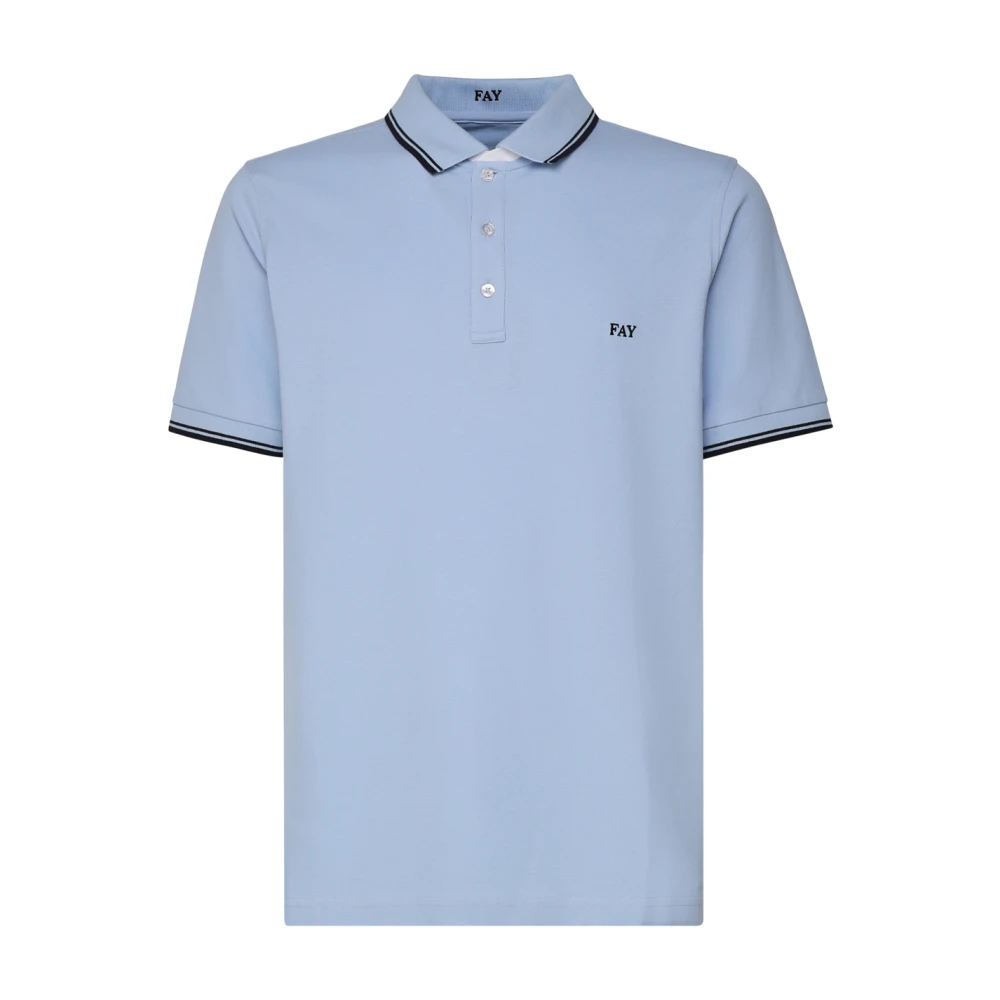 Fay Blauw Katoenen Poloshirt met Piping Blue Heren