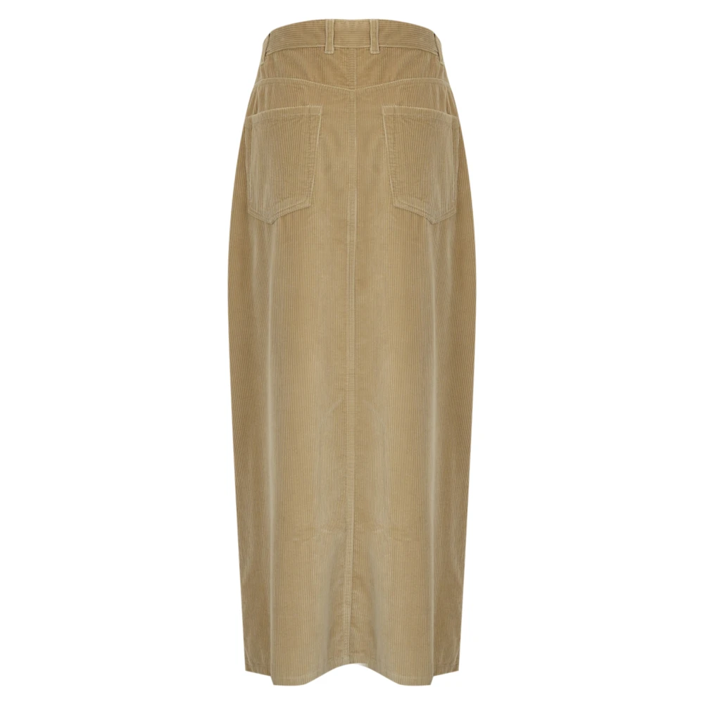 Max Mara Weekend Katoen Velvet Geribbelde Rok Voorrits Brown Dames