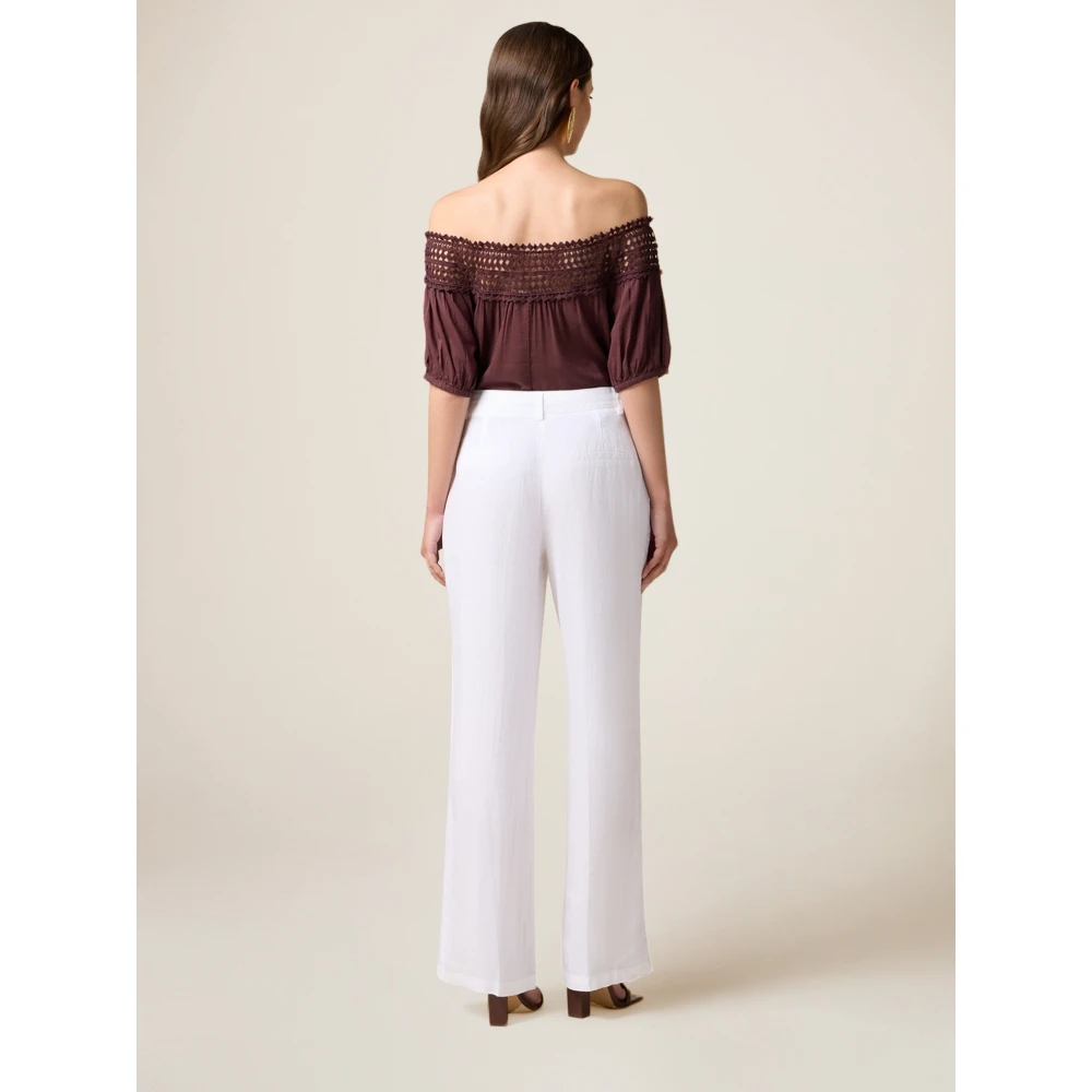 Oltre Wijde Linnen Broek White Dames