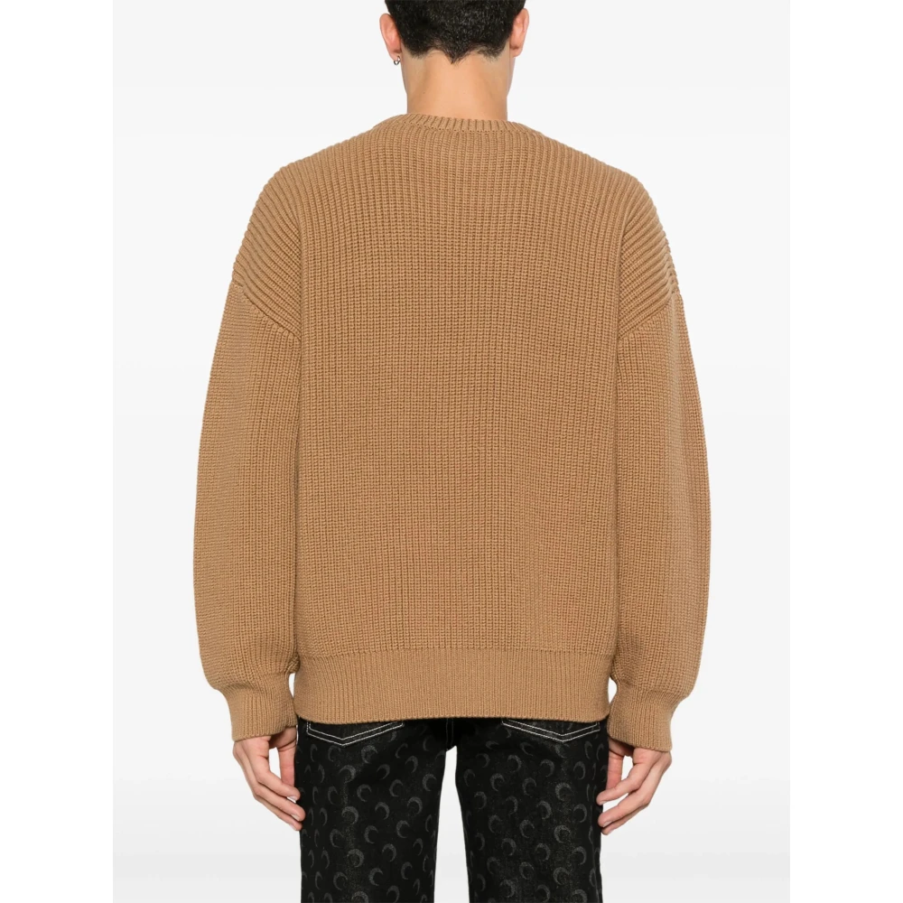 Marine Serre Geribbelde Mesh Crewneck Sweater Brown Heren