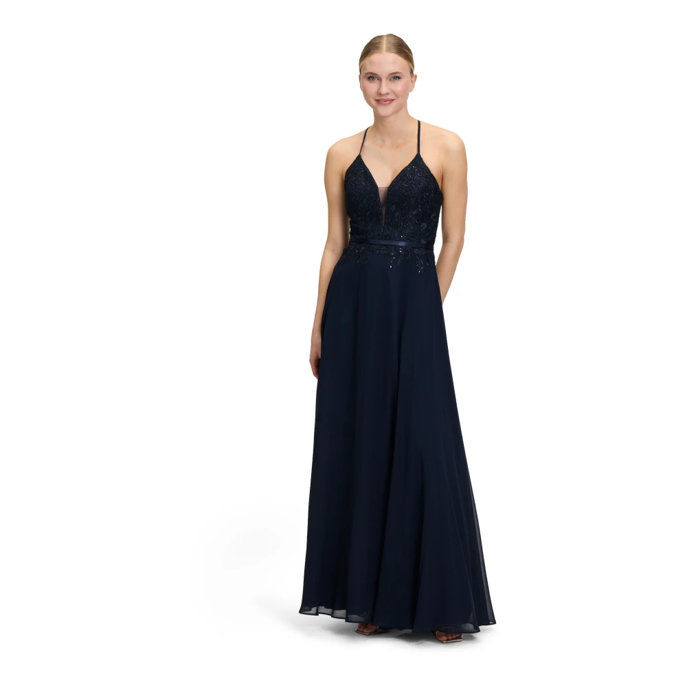 Vera Mont Elegante Geborduurde Avondjurk Blue Dames