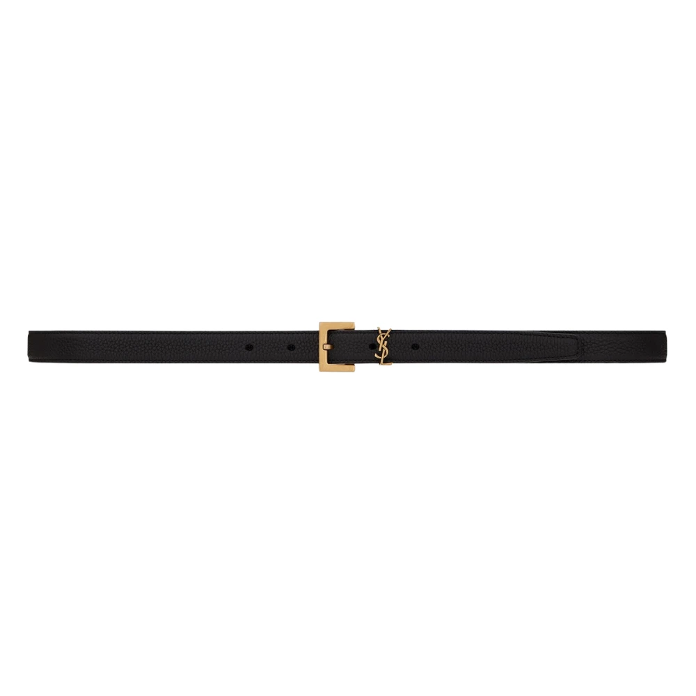 Saint Laurent Zwarte Leren Riemen Black Heren