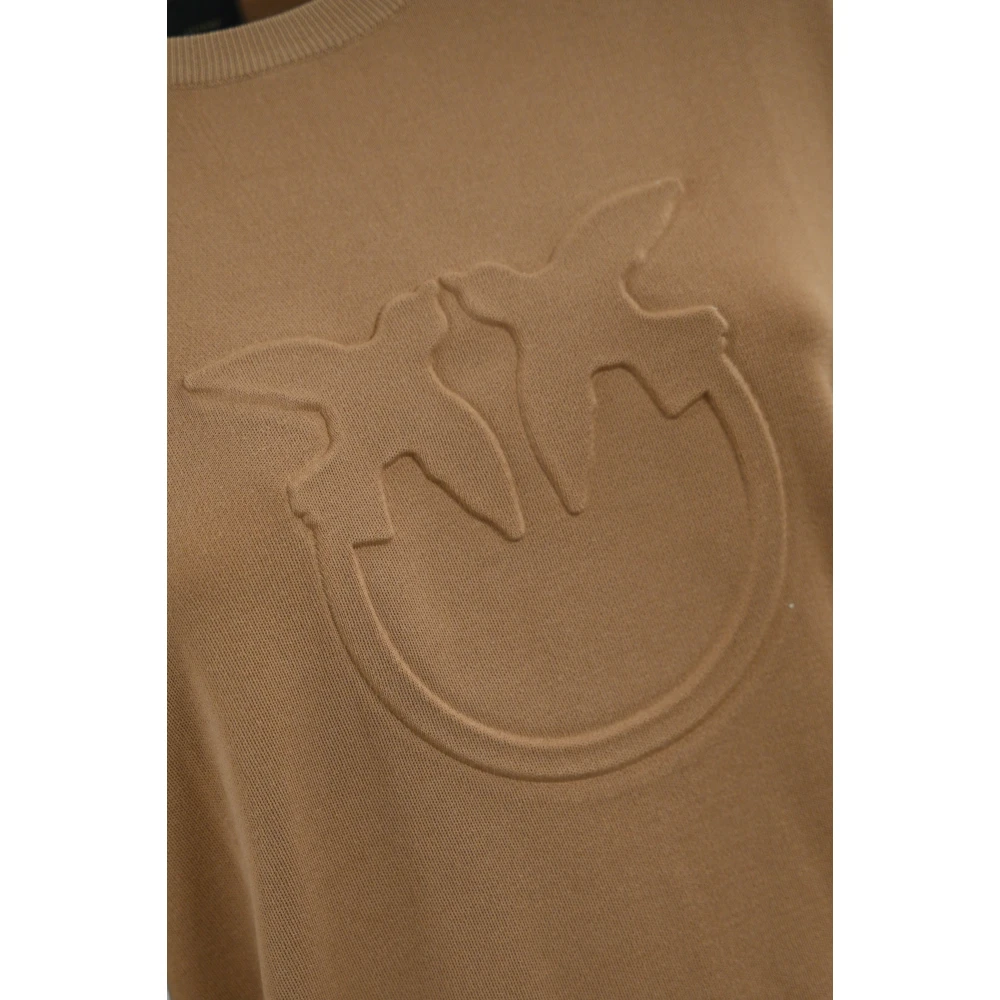 pinko Kameel Katoenen Trui Geribbeld Logo Brown Dames