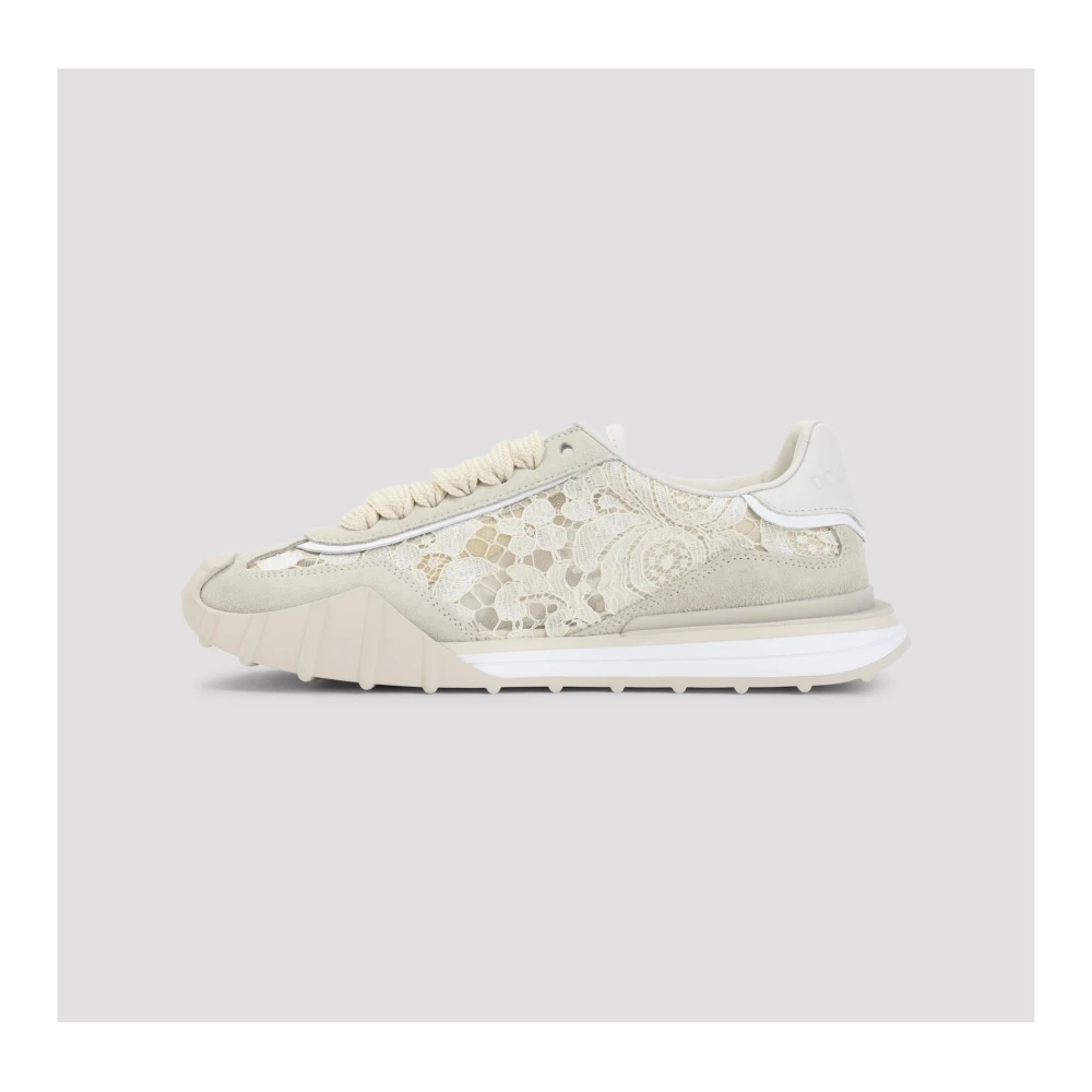 Dolce & Gabbana Lace-panelled Suede Low-Top Sneakers