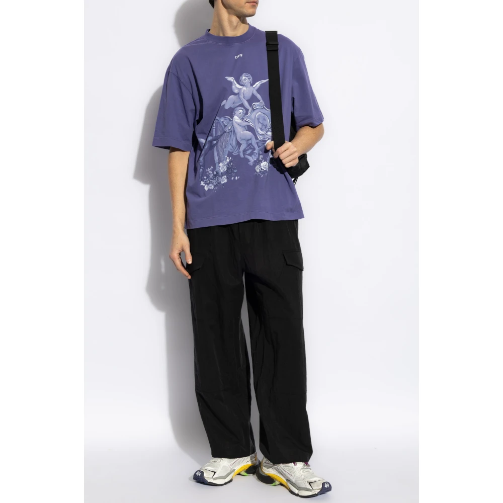 Off White T-shirt met logo Purple Heren