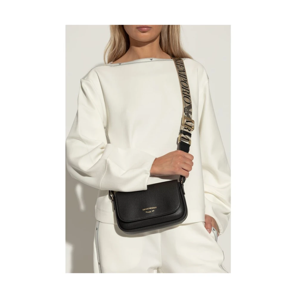 Emporio Armani Zwarte Logo-Print Schoudertas met Goudkleurige Hardware Black Dames