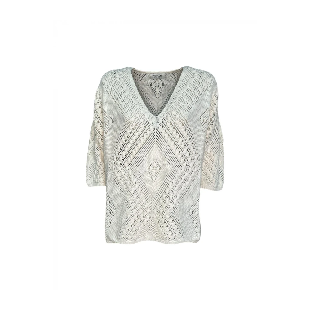 Molly Bracken Etnische Gehaakte T-shirt Sweatshirts Hoodies White Dames