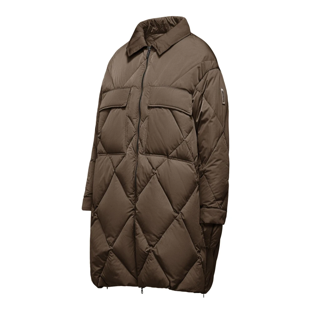 BomBoogie Lyon Jack Oversize Nylon Donsjack met Diamantstiksel Brown Dames