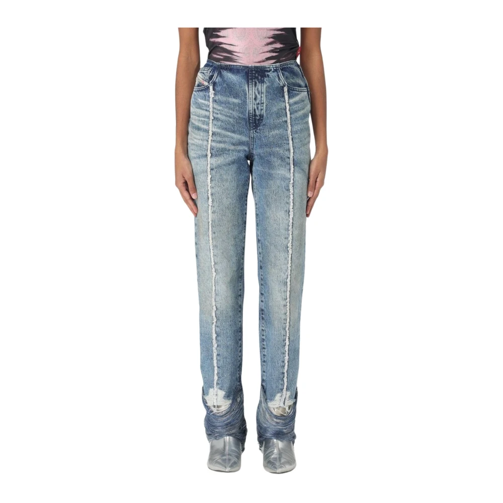 Diesel Women's Blue Frayedhem Jeans - Straight Fit Jeans - W28 - Jeans