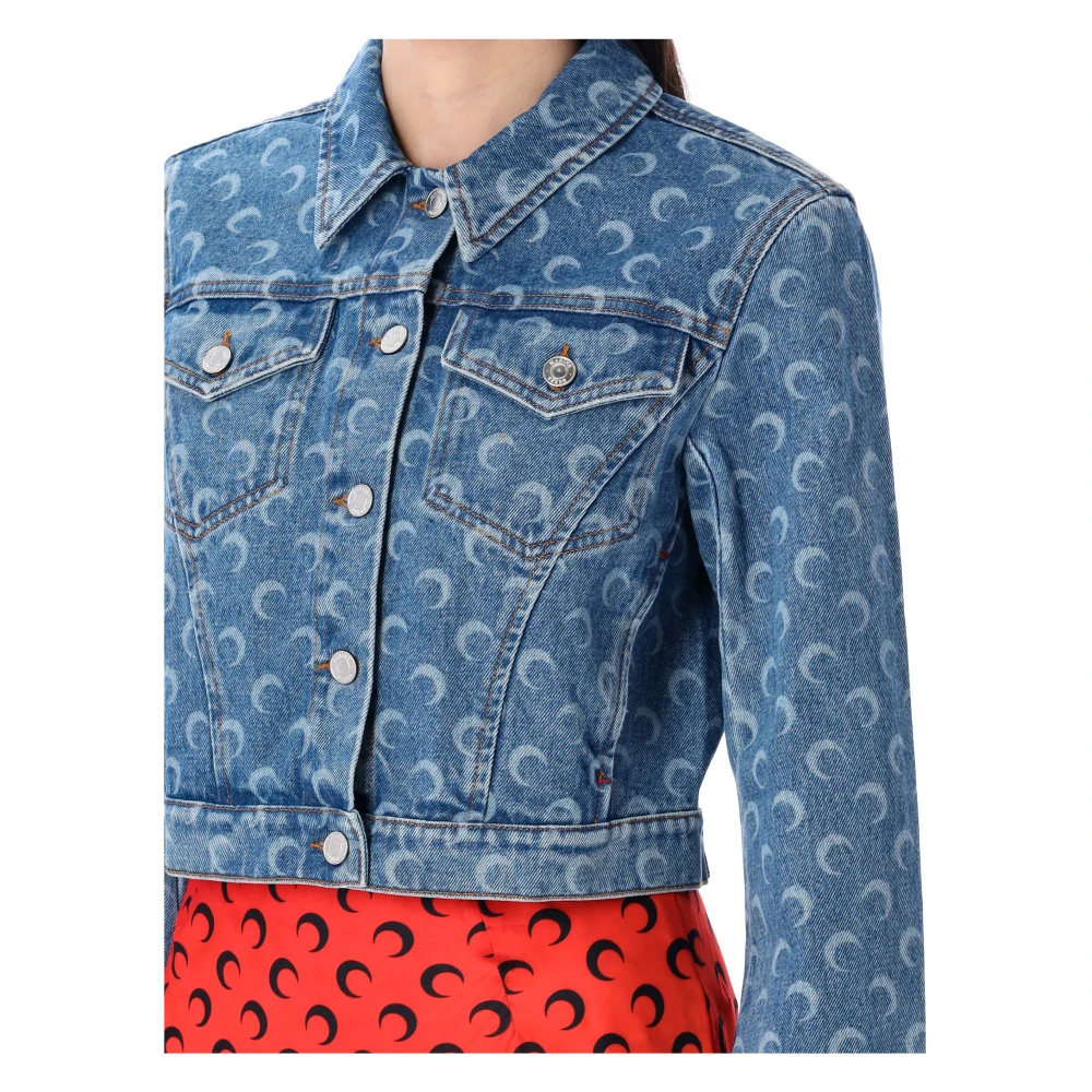 Marine Serre Maan Laser Denim Kort Jack Blue Dames