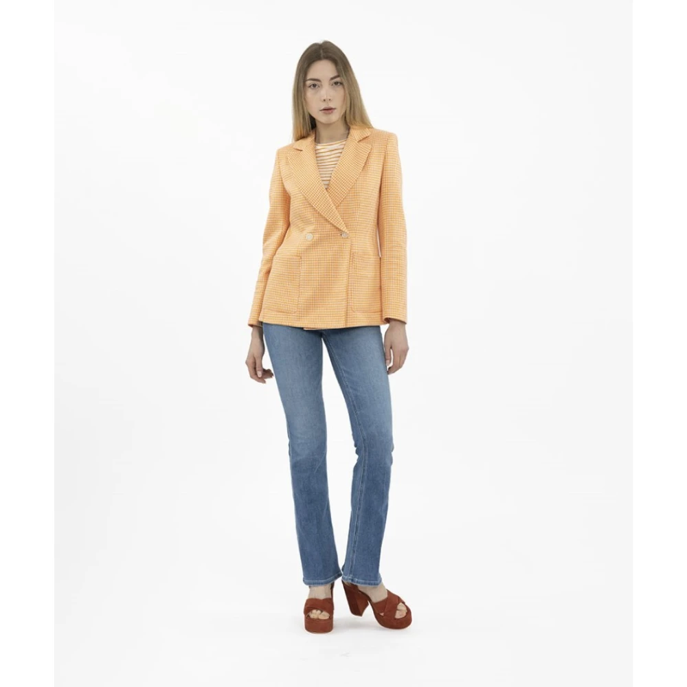 Harris Wharf London Houndstooth Crossed Blazer Orange Dames