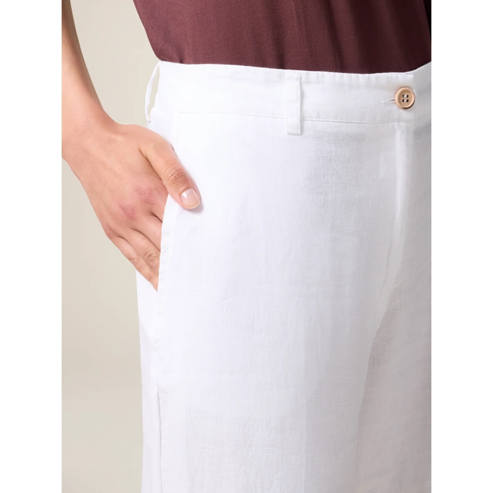 Oltre Wijde Linnen Broek White Dames