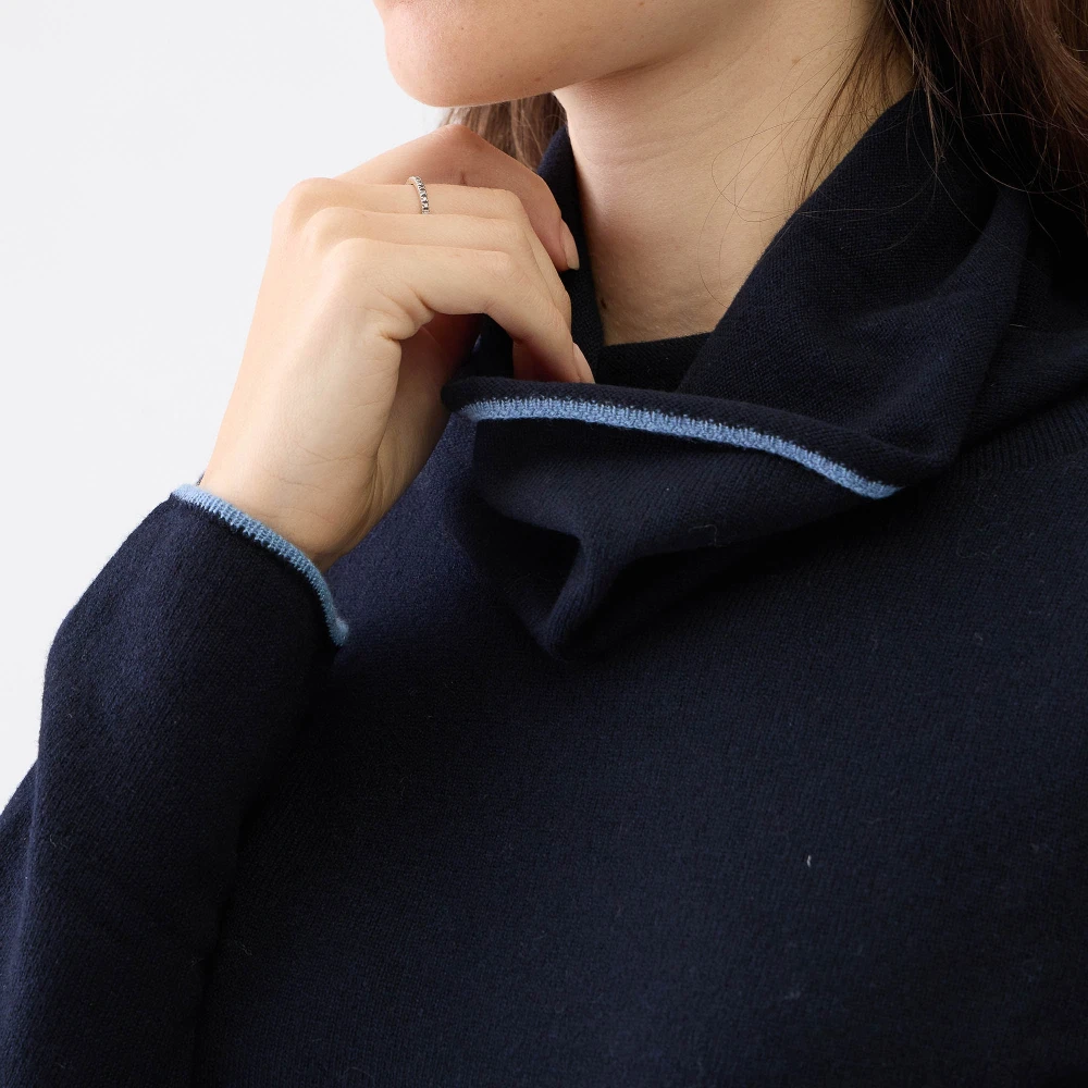 Le Tricot Perugia Navy Blue Wol Zijde Kasjmier Fietser Blue Dames