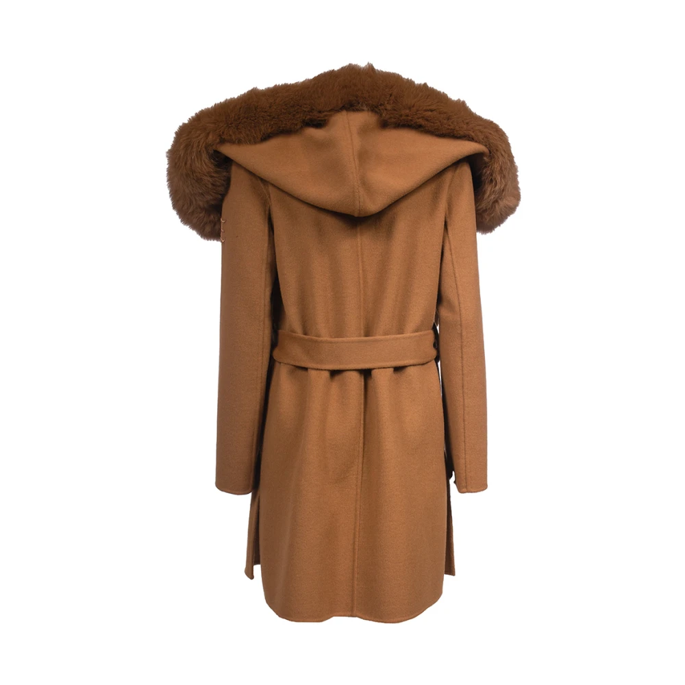 Ermanno Scervino Bontkraag Ceintuurjas met Logo Brown Dames