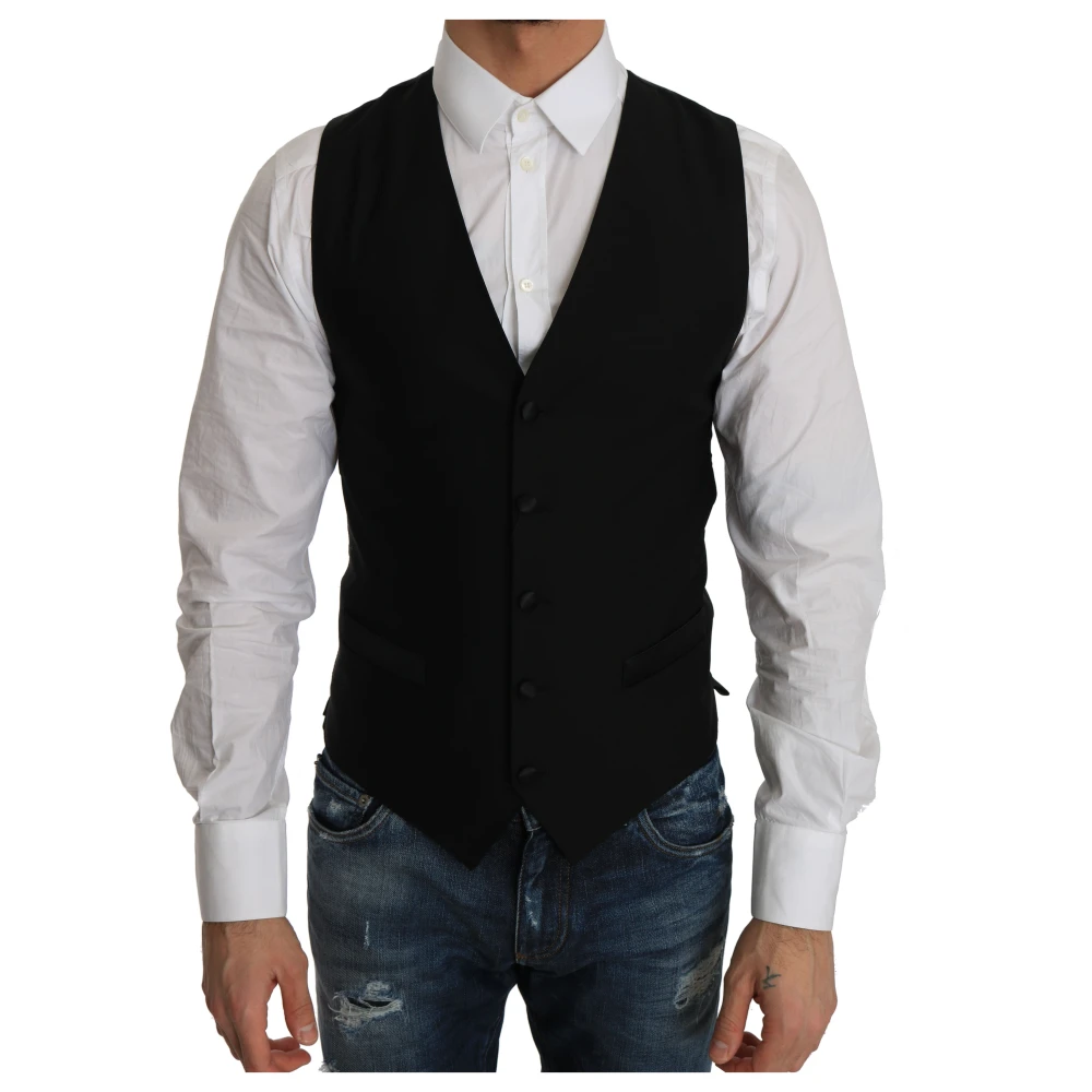 Dolce & Gabbana Zwarte Formele Wollen Vest Black Heren