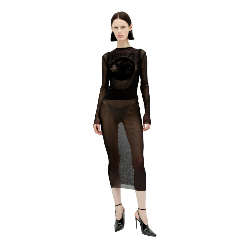 Jean Paul Gaultier Doorschijnende Mesh Rugloze Jurk Ronde Hals Lange Mouwen Black Dames