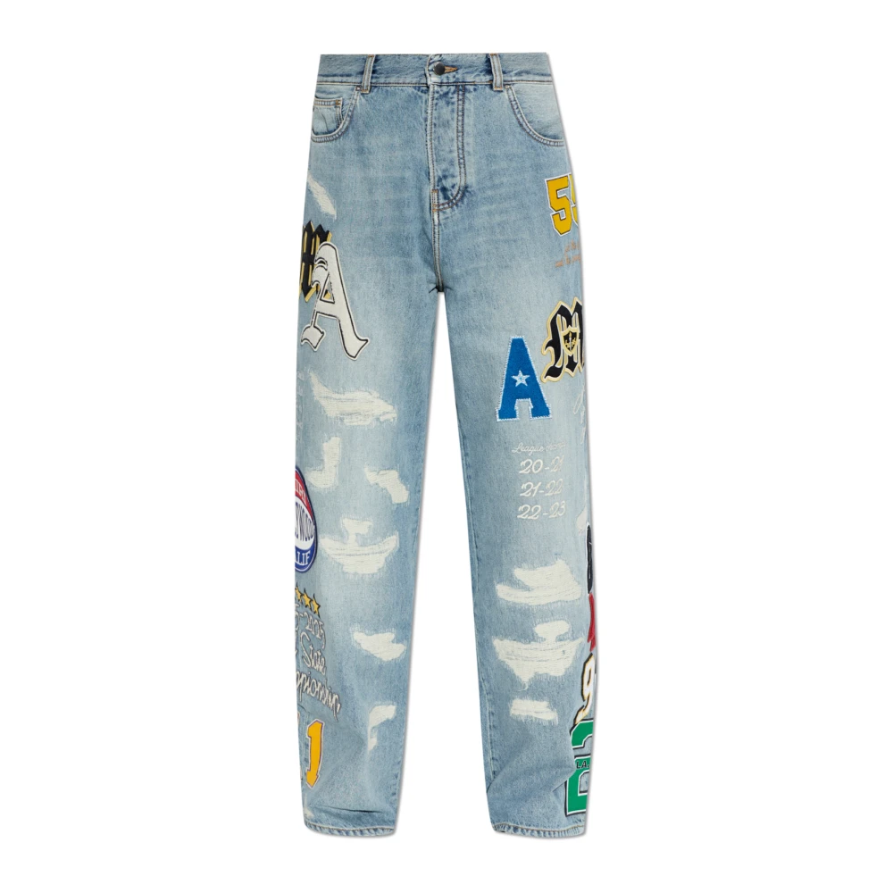 Amiri Men's Blue Loose Fit Jeans, W29, Jeans With Patches