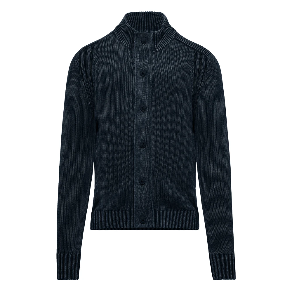 Bomboogie Men's Blue Mock-Neck Cotton Cardigan - Cardigans - Xl - Knitwear