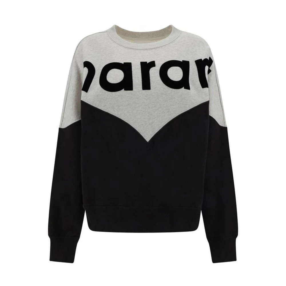 Marant étoile, Round-neck Knitwear, female, Multicolor, 2XS, Velvet Monogram Sweatshirt with Ribbed Details