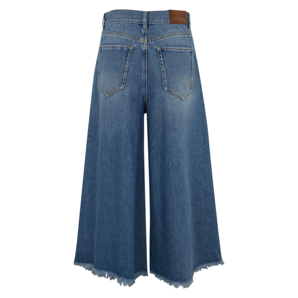 pinko Denim Bermuda Jeans met Franjes Blue Dames