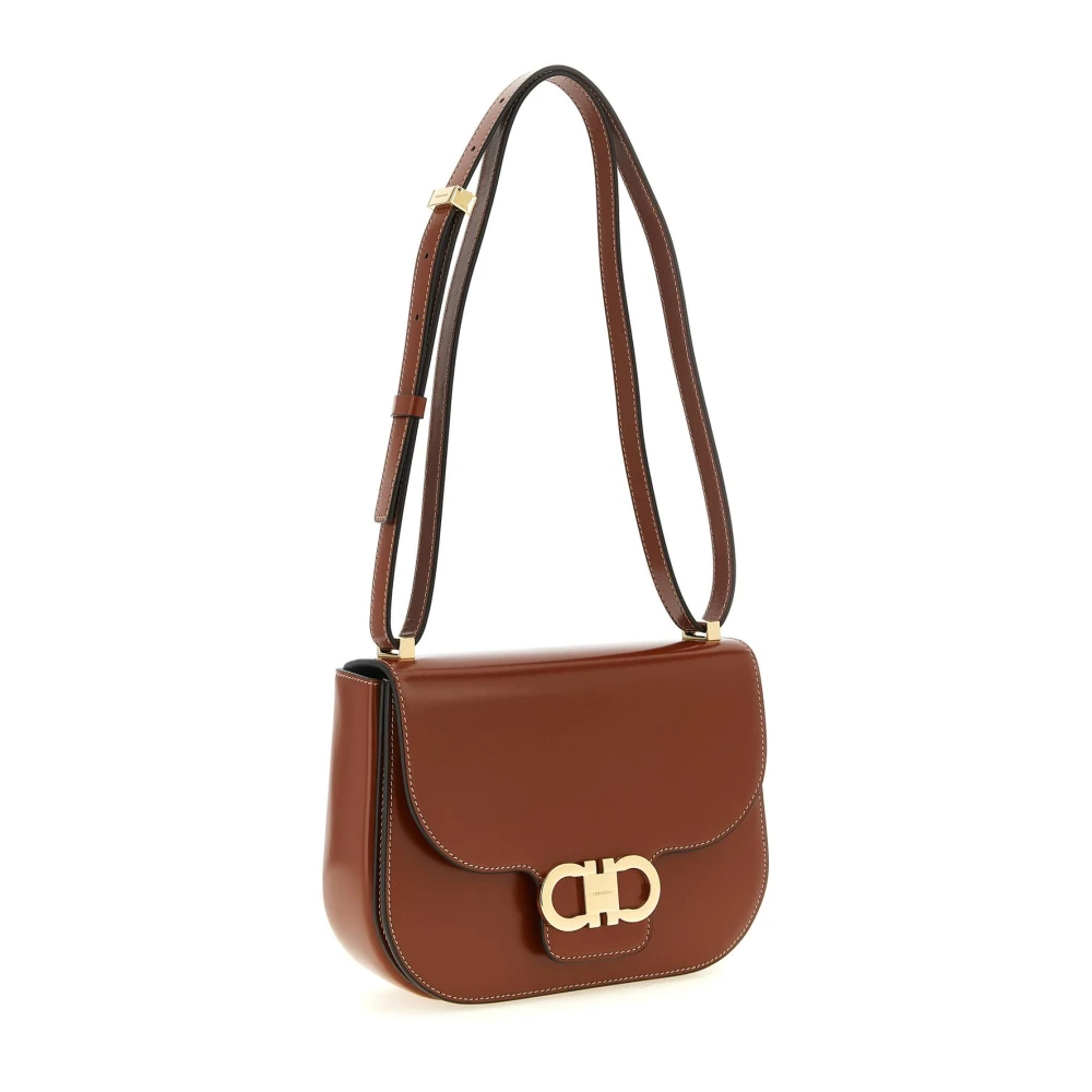 Ferragamo Donna Marrone - Gancini Double Leather Shoulder Bag - Bags - One Size - Immagine 4
