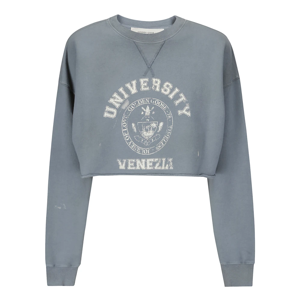 Golden Goose Cropped sweatshirt met print aan de voorkant Blue Dames