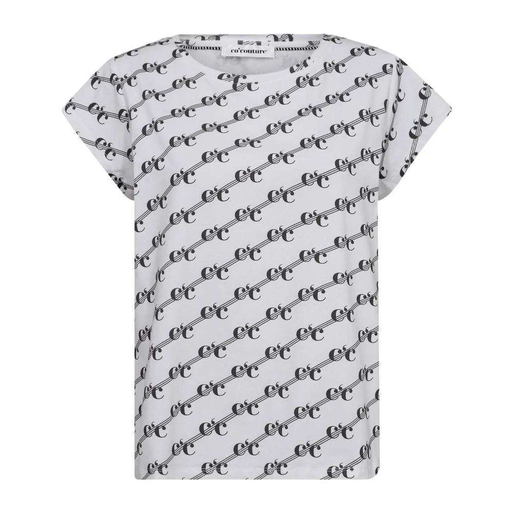 Co'Couture Logo Print Tee Top Wit White Dames
