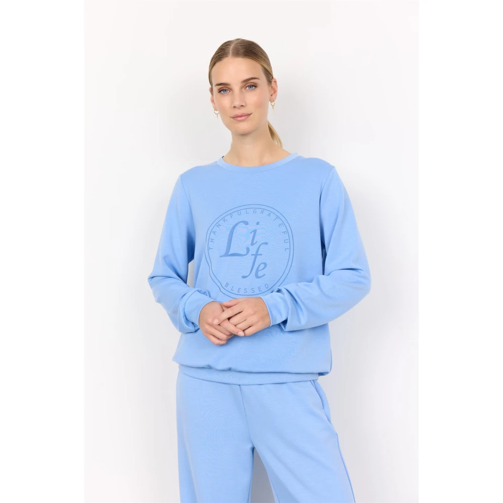 Soyaconcept Blauwe Casual Sweater met Tekstprint Blue Dames