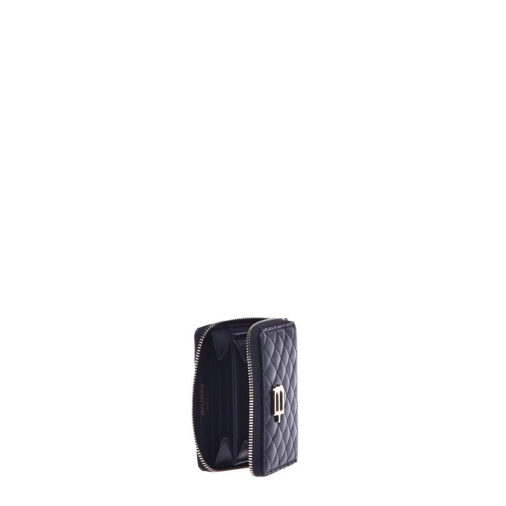 Baldinini Wallet with zip in black quilted leather and monogram Blue Dames