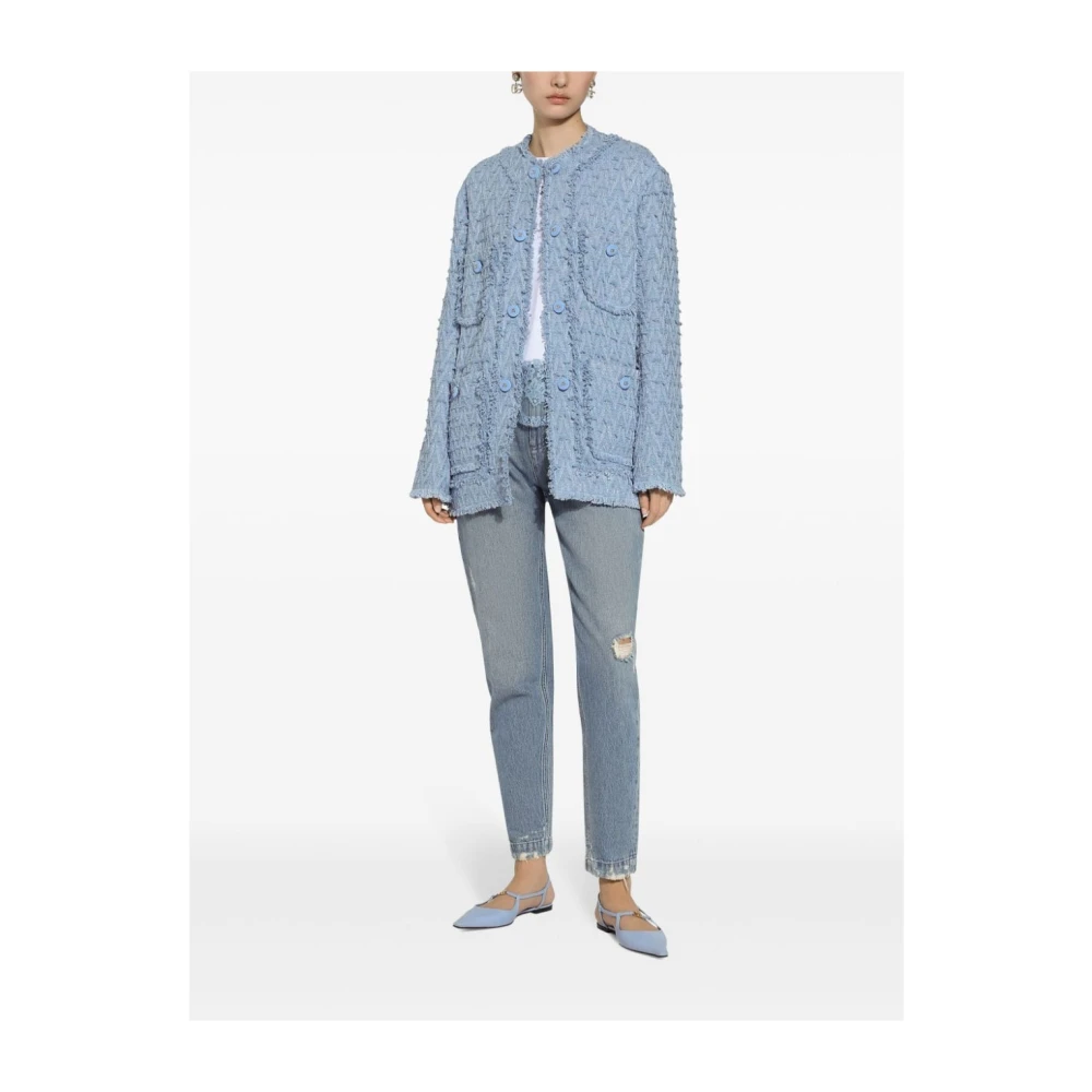 Dolce & Gabbana Celeste Katoenen Jas Multitask Zakken Blue Dames