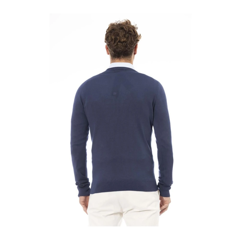 Baldinini Blauwe V-hals Modal Kasjmier Trui Blue Heren