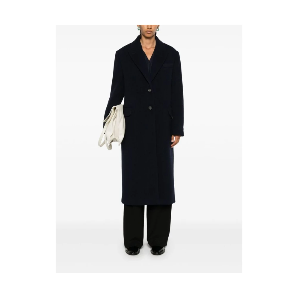 Calvin Klein Navy Blue Wollen Jas Blue Dames