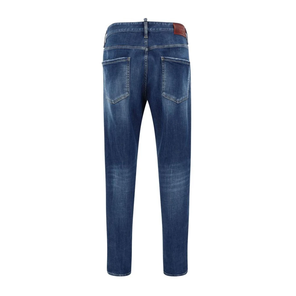 Dsquared2 Klassieke Straight-Leg Katoenen Jeans met Leer Blue Heren
