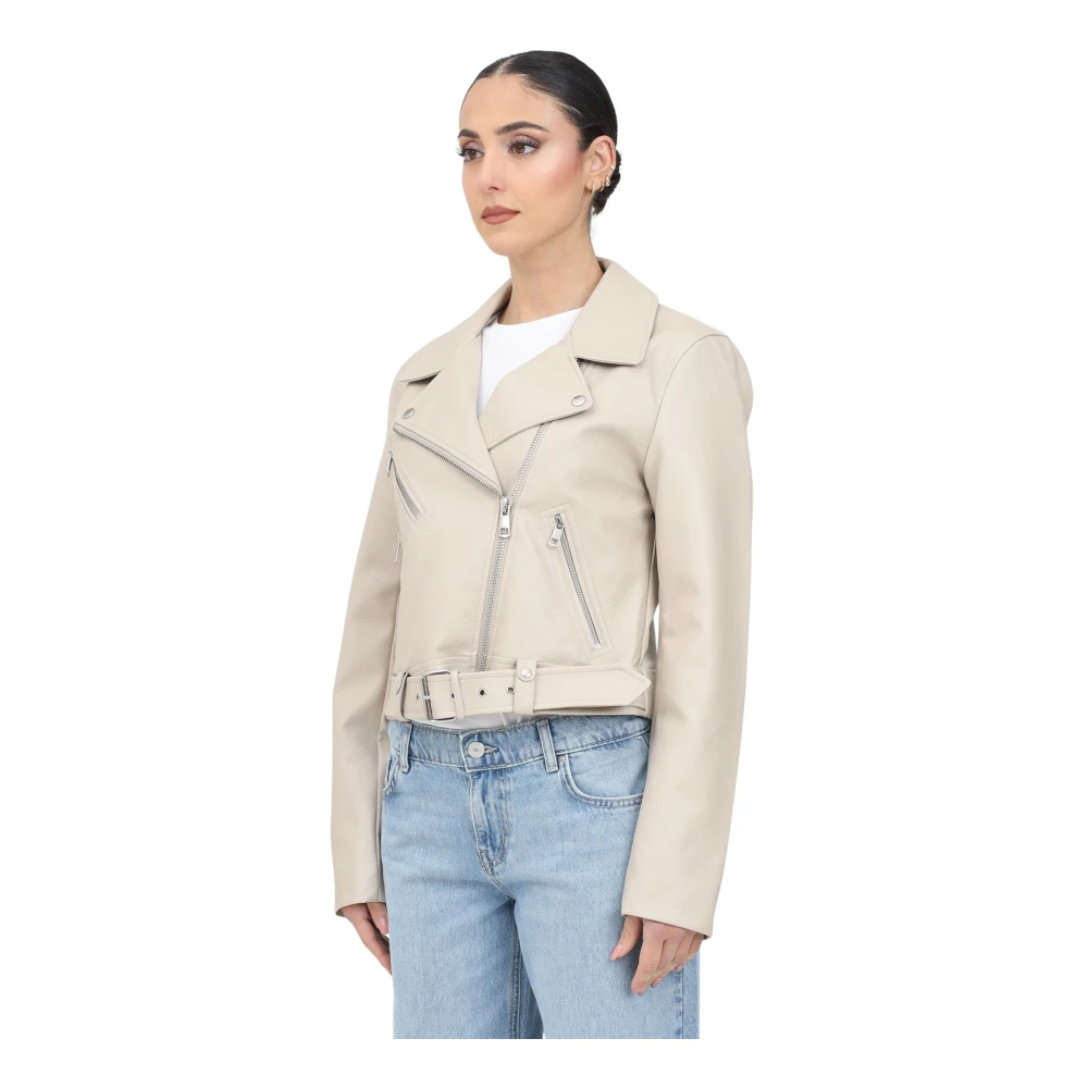Only Beige Biker Style Leren Jas Gray Dames