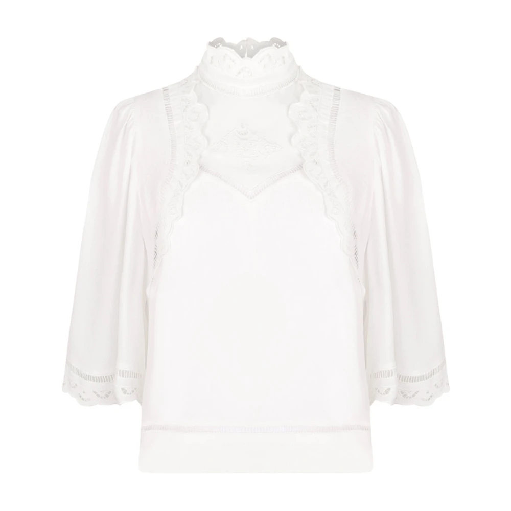 Isabel Marant Women's White Blouses, Xs, Frany Blouse With Scallop Edge