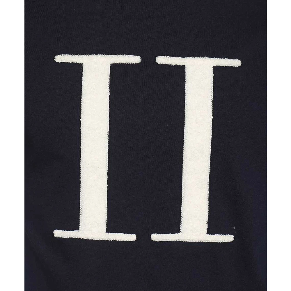Les Deux Katoenen Crew-Neck T-Shirt met Bouclé Detail Blue Heren