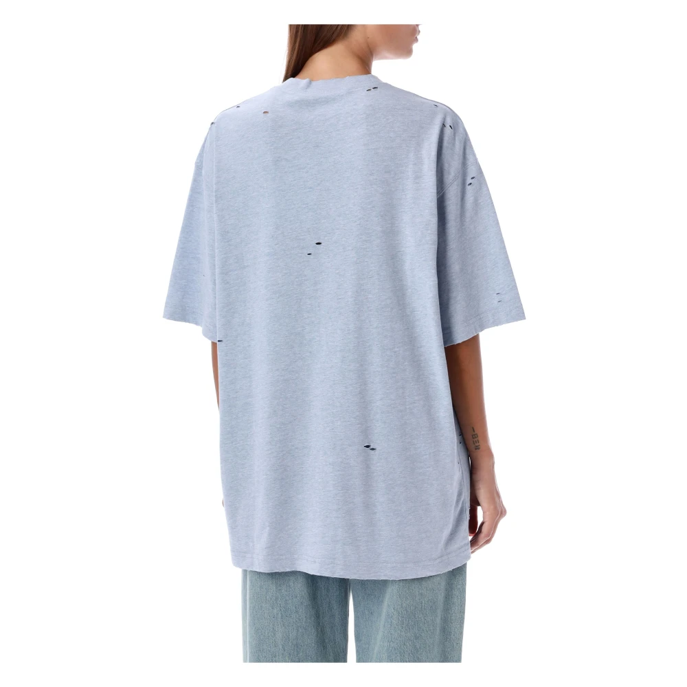 Acne Studios Blauw Distressed Logo Print T-Shirt Blue Dames