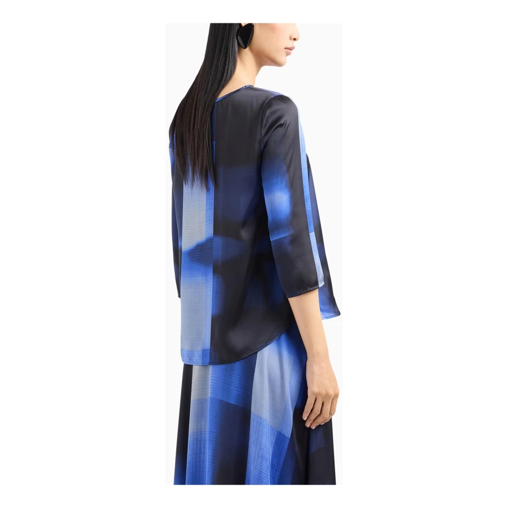 Emporio Armani Gedrukte Satijnen Top Ronde Hals 3 4 Mouwen Multicolor Dames