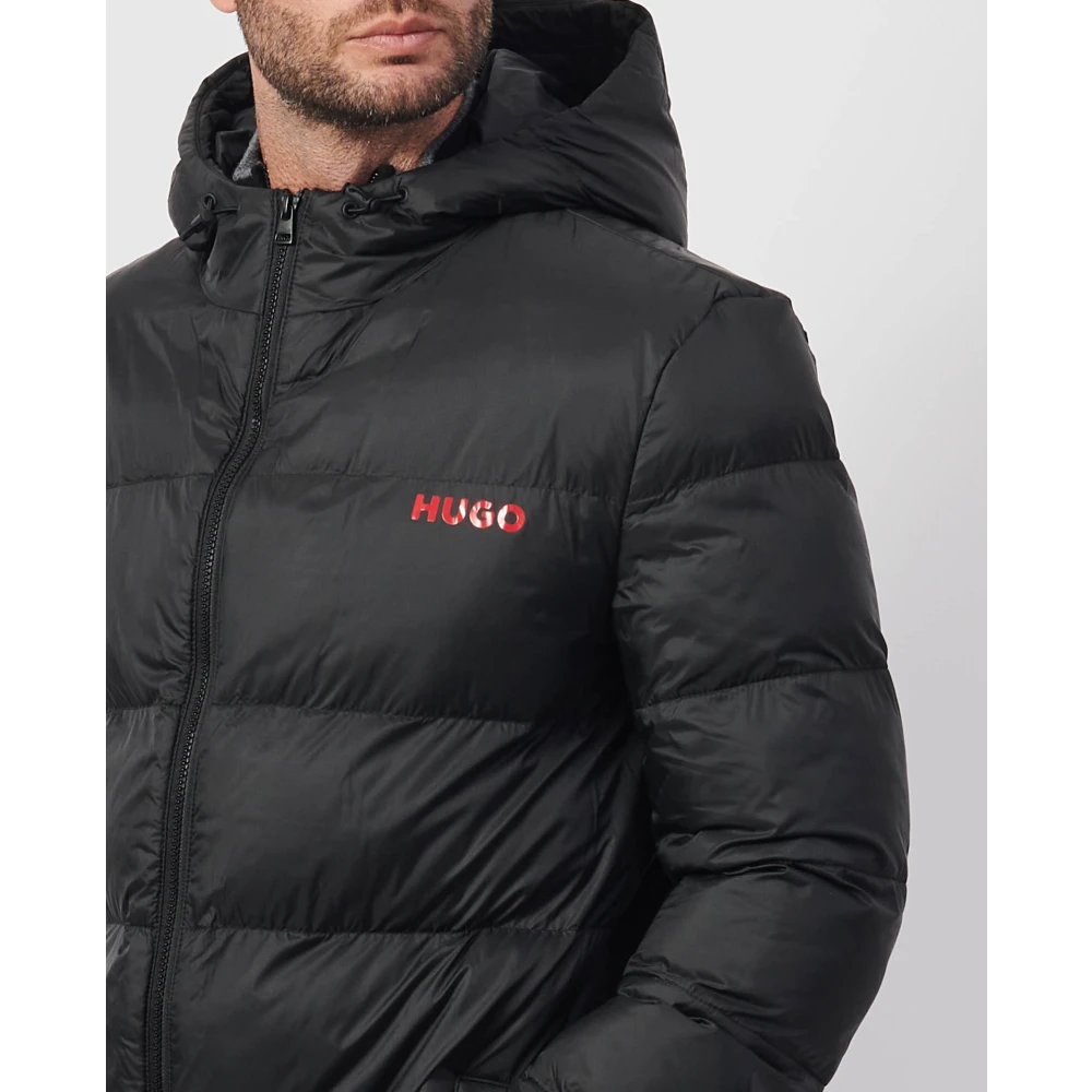 Hugo Boss Gewatteerde Waterdichte Lange Jas Black Heren